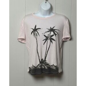 See by Chloe Women's Pink Palm Tree Silk Blend Graphic T-Shirt Size 10